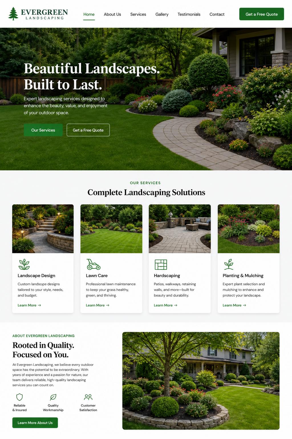 Evergreen Landscaping website preview