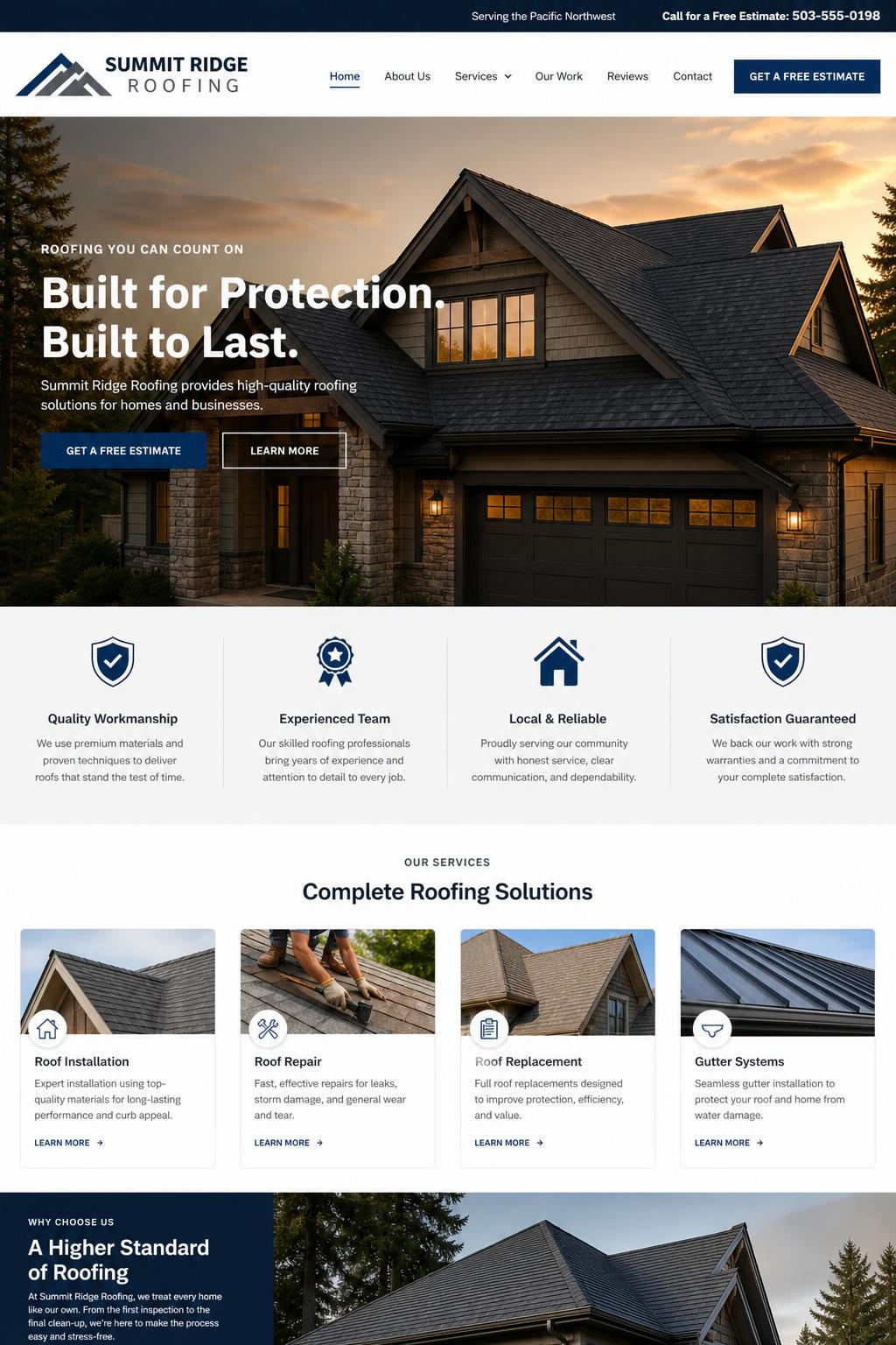 Summit Ridge Roofing website preview